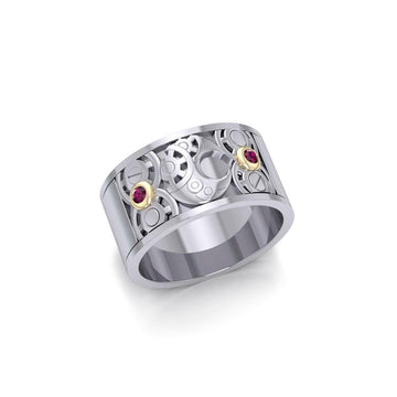 Moon Steampunk Sterling Silver and Gold Accent Ring MRI1264 - Jewelry